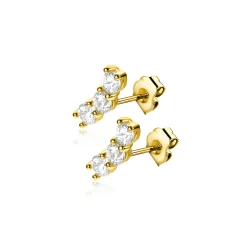 Clearance Zinzi 7mm Gold 14 krt gouden oorknoppen met drie witte zirkonia's in rijzetting ZGO515