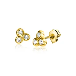Best Zinzi 3mm Gold 14 krt gouden oorknoppen met drie witte zirconia's in driehoekvorm gezet ZGO412