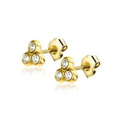 Best Zinzi 3mm Gold 14 krt gouden oorknoppen met drie witte zirconia's in driehoekvorm gezet ZGO412
