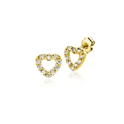 Best Zinzi 5mm Gold 14 krt gouden oorknoppen open hartje bezet met witte zirkonia's ZGO551