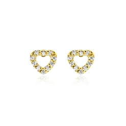 Best Zinzi 5mm Gold 14 krt gouden oorknoppen open hartje bezet met witte zirkonia's ZGO551