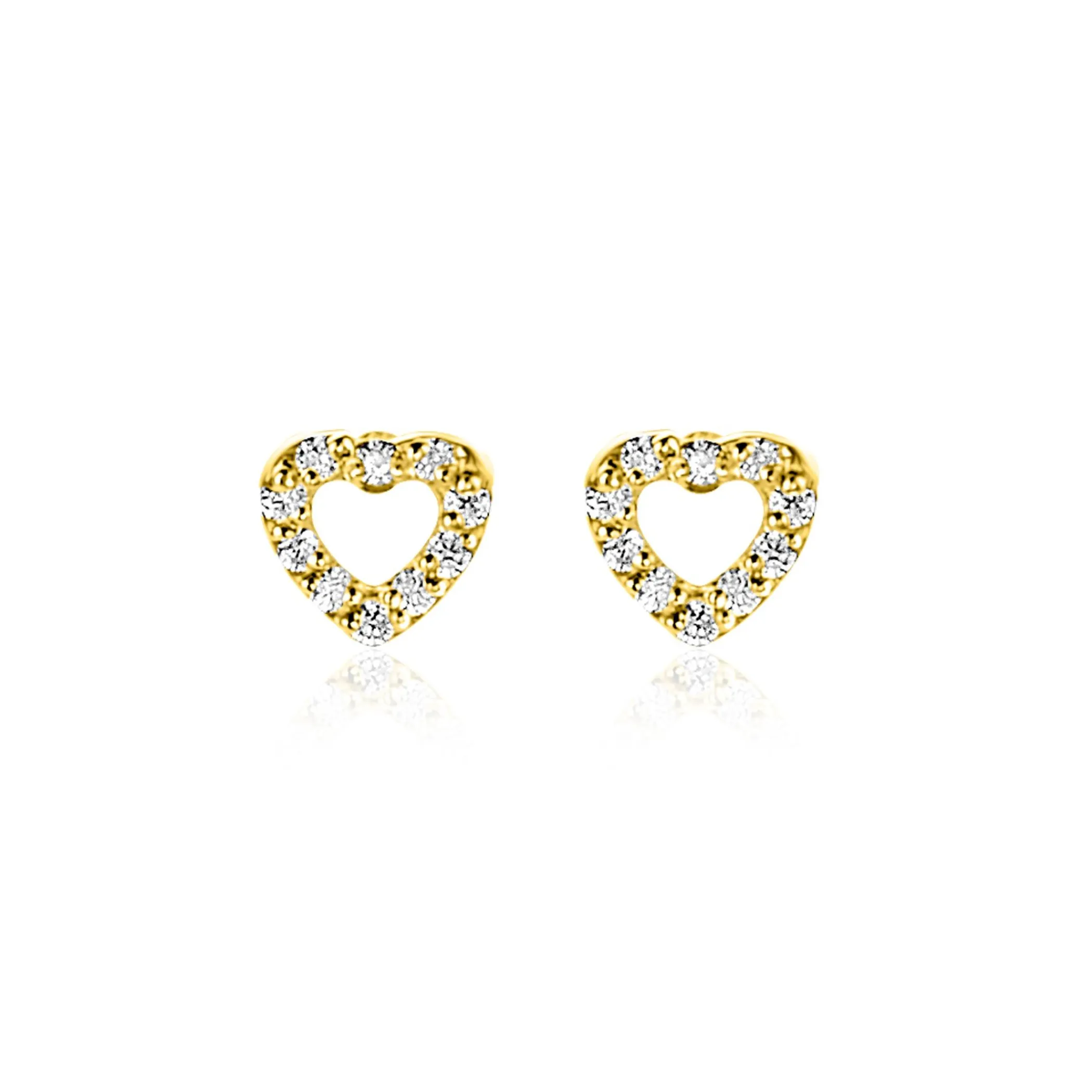 Best Zinzi 5mm Gold 14 krt gouden oorknoppen open hartje bezet met witte zirkonia's ZGO551