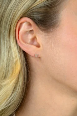 Best Zinzi 5mm Gold 14 krt gouden oorknoppen open hartje bezet met witte zirkonia's ZGO551