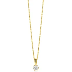 Zinzi 8,5mm Gold 14 krt gouden hanger bezet met een witte ronde zirkonia (4,5mm) ZGH544 (zonder collier)
