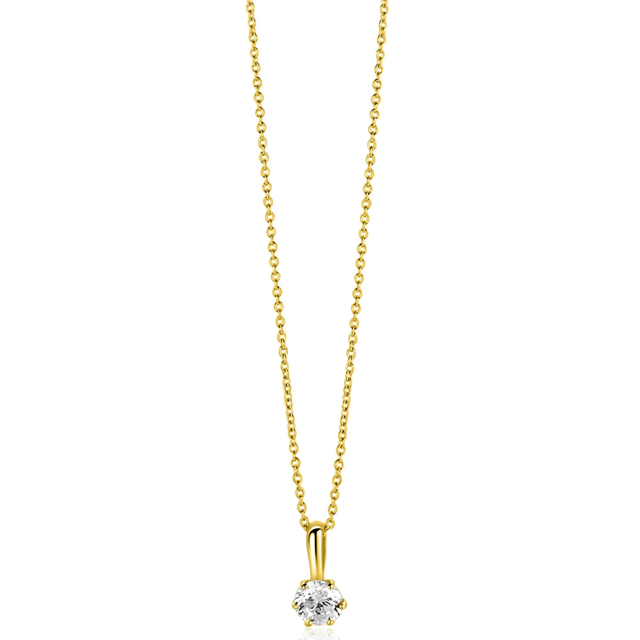 Zinzi 8,5mm Gold 14 krt gouden hanger bezet met een witte ronde zirkonia (4,5mm) ZGH544 (zonder collier)