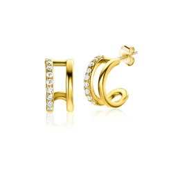 New Zinzi 10mm Gold 14 krt gouden fantasie oorstekers 10mm met multi-look uitstraling, 5mm breed ZGO382