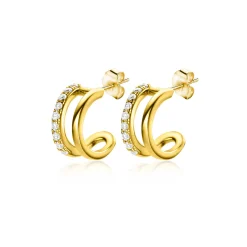 New Zinzi 10mm Gold 14 krt gouden fantasie oorstekers 10mm met multi-look uitstraling, 5mm breed ZGO382