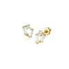 Outlet Zinzi 6mm Gold 14 krt gouden fantasie oorstekers bezet met rechthoekige baguette geslepen witte zirconia's en een ronde witte zirconia ZGO465
