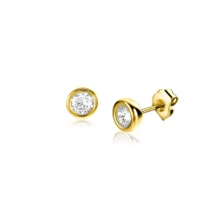 Sale Zinzi 4mm Gold 14 krt gouden oorknoppen ronde zetting bezet met witte zirconia ZGO451