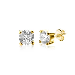 Clearance Zinzi 3mm Gold 14 krt gouden oorknoppen 3mm met witte zirconia in chaton zetting ZGO385