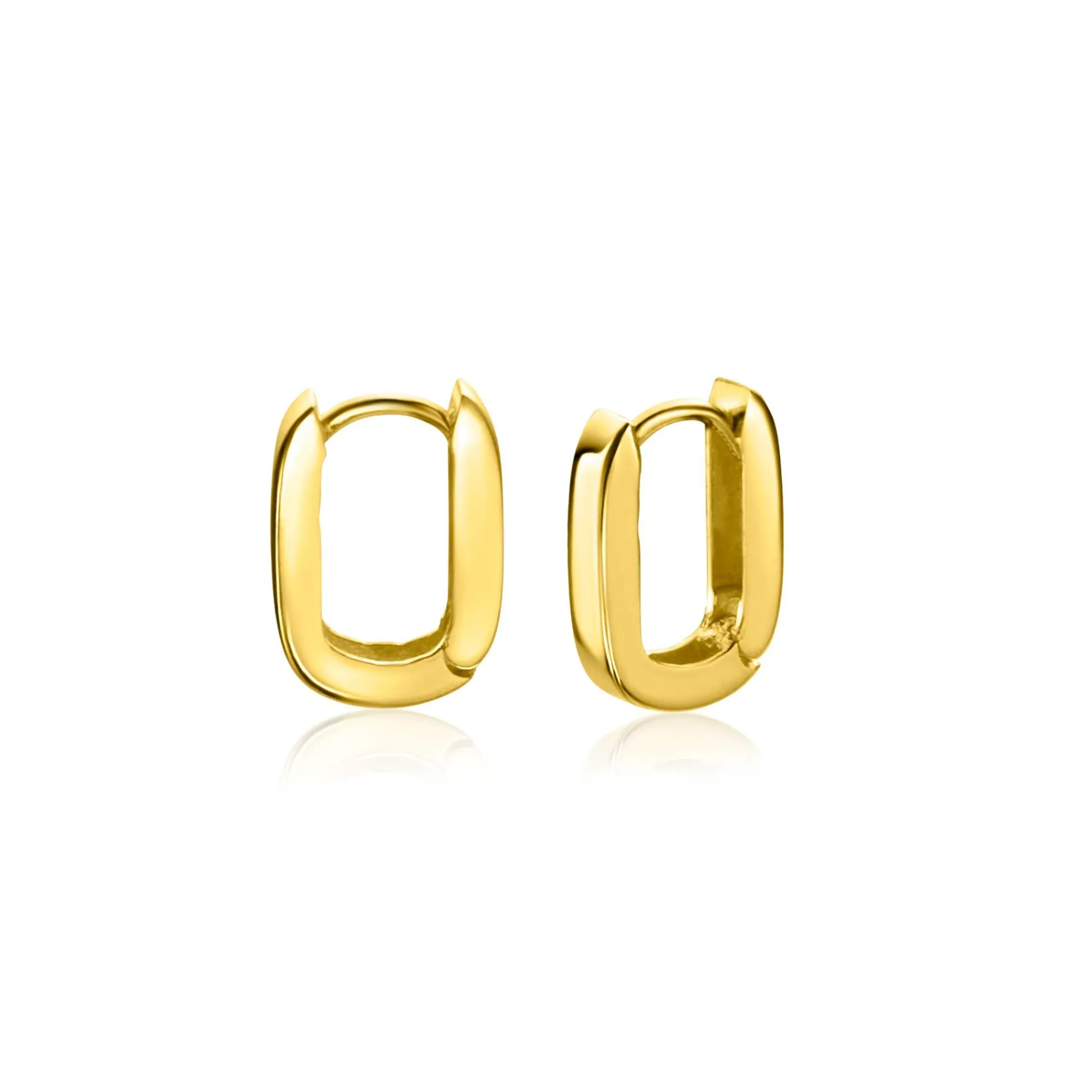 New Zinzi 10mm Gold 14 krt gouden rechthoekige oorringen met luxe klapsluiting 10mm x 2mm vierkante buis ZGO408