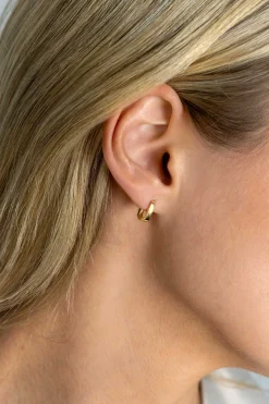 New Zinzi 10mm Gold 14 krt gouden rechthoekige oorringen met luxe klapsluiting 10mm x 2mm vierkante buis ZGO408