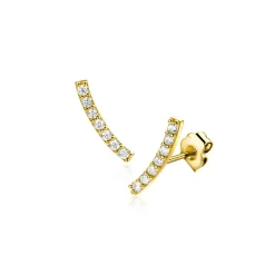 Zinzi 11mm Gold 14 krt gouden oorknoppen in kwart cirkel, bezet met zeven witte zirkonia's ZGO517