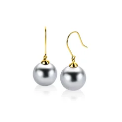 Sale Zinzi 30mm Gold 14 krt gouden oorhangers met ronde grijze Swarovski crystal parel 12mm ZGO25GR