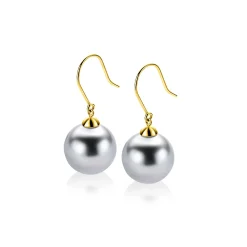 Sale Zinzi 30mm Gold 14 krt gouden oorhangers met ronde grijze Swarovski crystal parel 12mm ZGO25GR