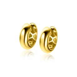 Discount Zinzi 14mm Gold 14 krt gouden oorringen brede ronde buis 5mm, met luxe klapsluiting ZGO436