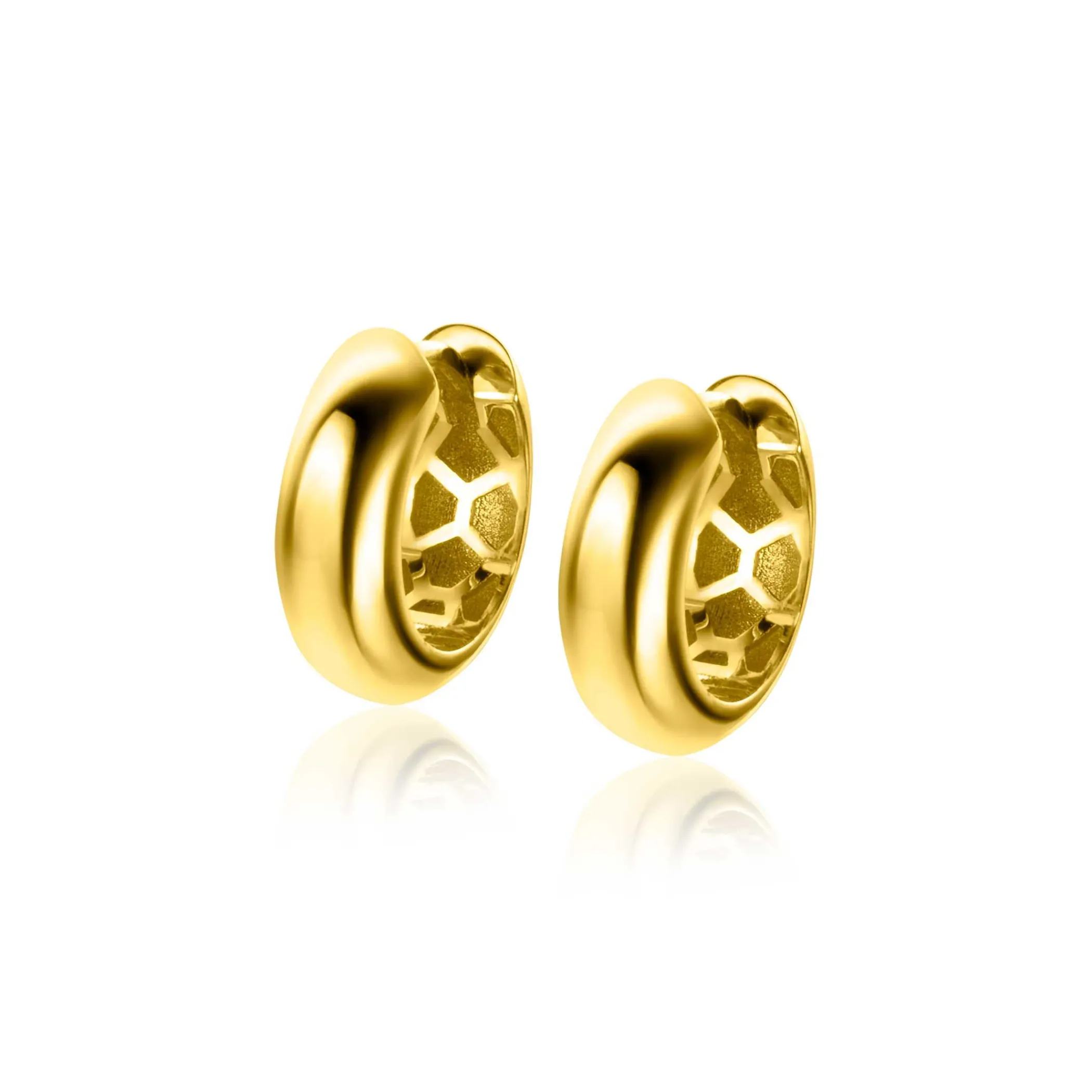 Discount Zinzi 14mm Gold 14 krt gouden oorringen brede ronde buis 5mm, met luxe klapsluiting ZGO436