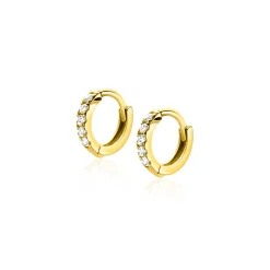 New Zinzi 8mm Gold 14 krt gouden oorringen bezet met witte zirconia's, luxe klapsluiting 8x1,6mm ZGO467