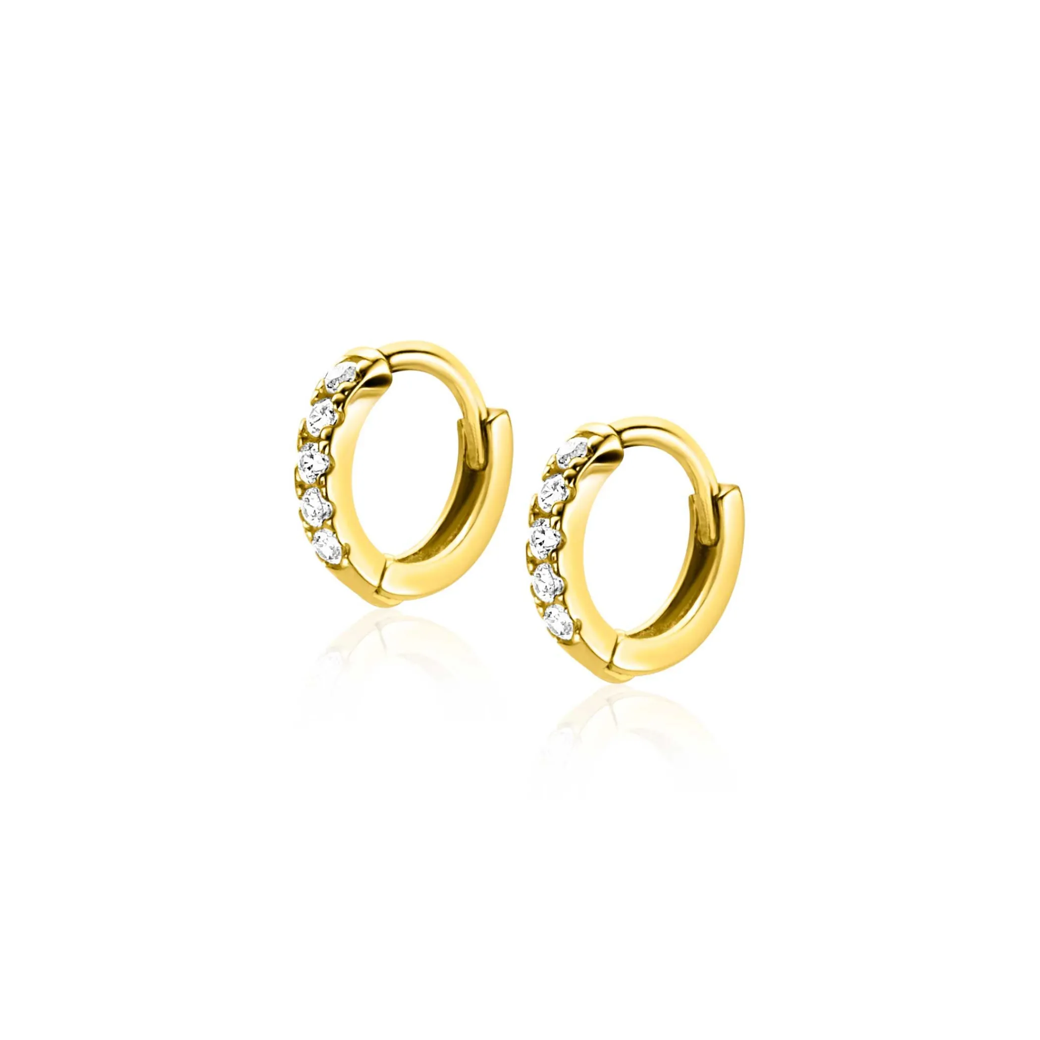 New Zinzi 8mm Gold 14 krt gouden oorringen bezet met witte zirconia's, luxe klapsluiting 8x1,6mm ZGO467