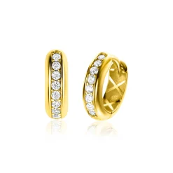 Sale Zinzi 13mm Gold 14 krt gouden oorringen 13mm met brede buis 3,8mm en bezet met witte zirconia's in railzetting. Met luxe klapsluiting ZGO435