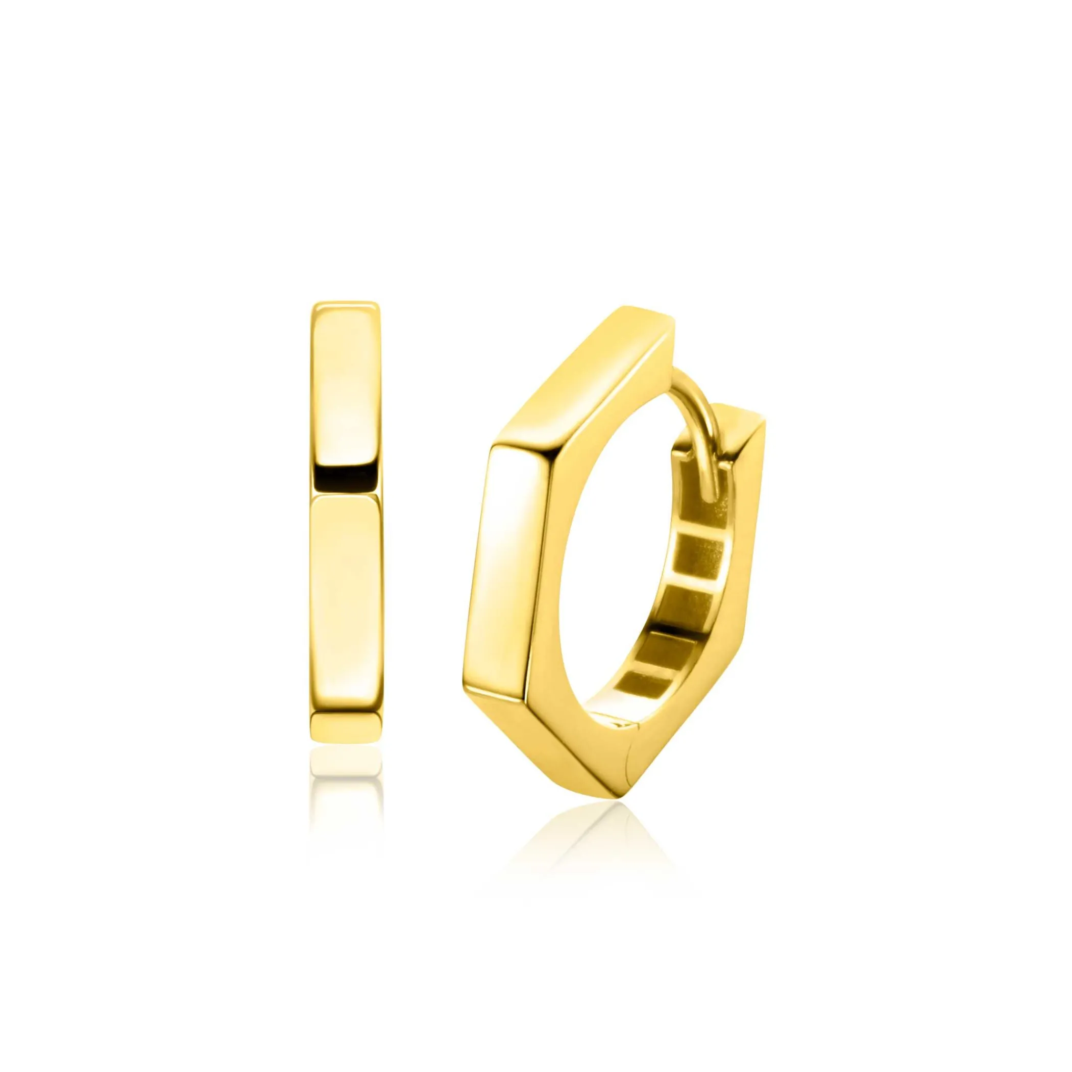 New Zinzi 17,5mm Gold 14 krt gouden oorringen zeshoeksvorm vierkante buis 2,7mm met luxe klapsluiting ZGO440