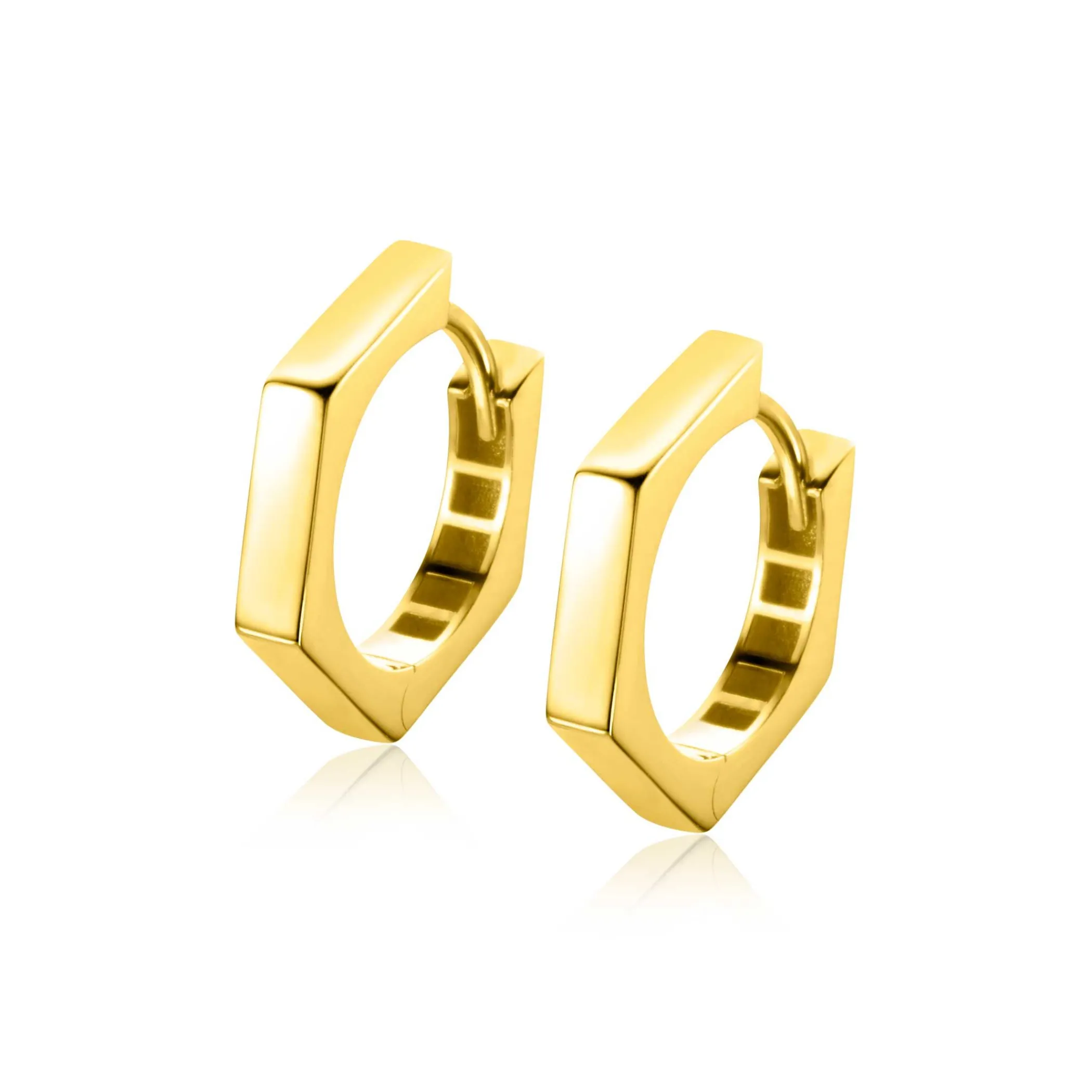 New Zinzi 17,5mm Gold 14 krt gouden oorringen zeshoeksvorm vierkante buis 2,7mm met luxe klapsluiting ZGO440