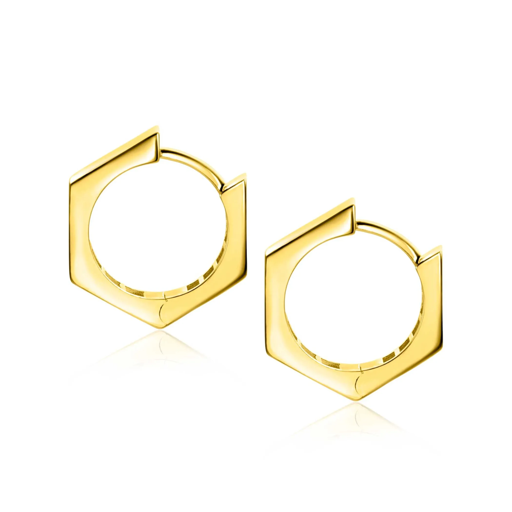 New Zinzi 17,5mm Gold 14 krt gouden oorringen zeshoeksvorm vierkante buis 2,7mm met luxe klapsluiting ZGO440