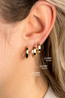 Clearance Zinzi 17,5mm Gold 14 krt gouden oorringen met luxe klapsluiting 17,5mm x 2,3mm vierkante buis ZGO430