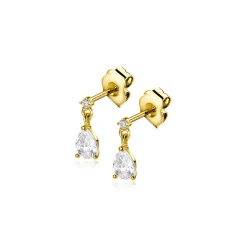 Clearance Zinzi 8mm Gold 14 krt gouden oorknoppen met een peervormige en ronde witte zirkonia ZGO514