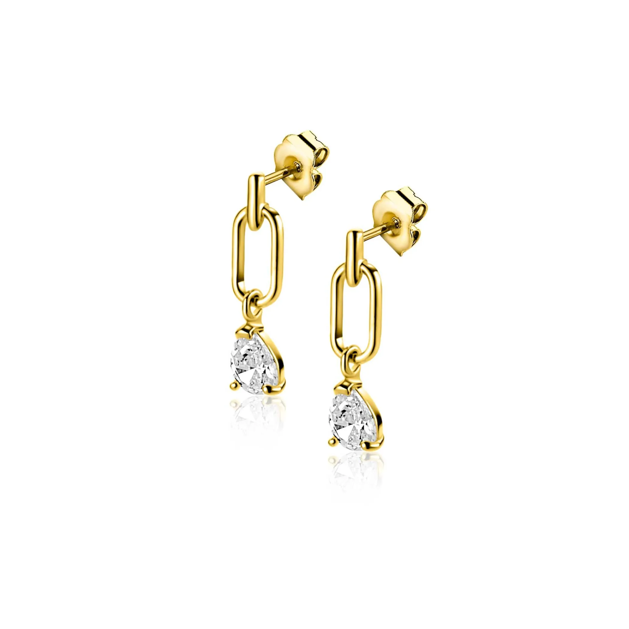 Sale Zinzi 12mm Gold 14 krt gouden oorstekers, open ovaal met peervormige witte zirkonia ZGO548