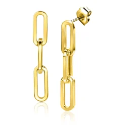 Best Zinzi 34mm Gold 14 krt gouden oorstekers met drie trendy paperclip-schakels 34mm ZGO361