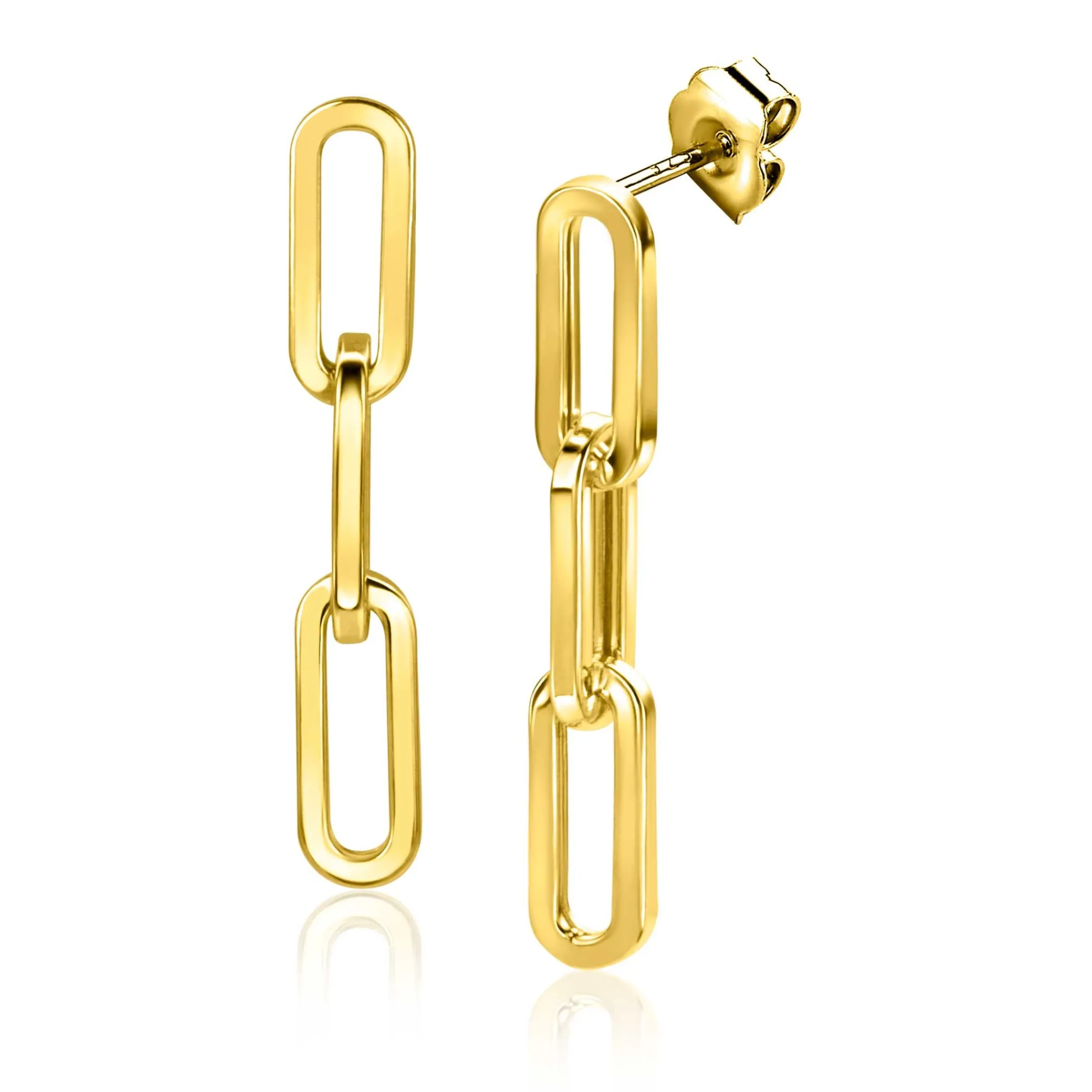 Best Zinzi 34mm Gold 14 krt gouden oorstekers met drie trendy paperclip-schakels 34mm ZGO361