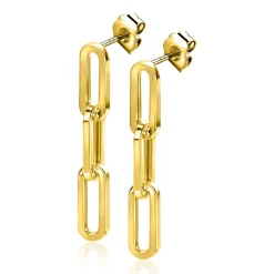 Best Zinzi 34mm Gold 14 krt gouden oorstekers met drie trendy paperclip-schakels 34mm ZGO361