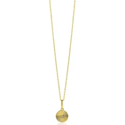 Discount Zinzi 14mm Gold 14 krt gouden hanger rond met zonnestralen en witte zirkonia ZGH542 (zonder collier)