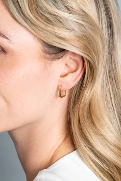 New Zinzi 16mm Gold 14 krt gouden rechthoekige oorringen met luxe klapsluiting 16mm x 2mm vierkante buis ZGO425