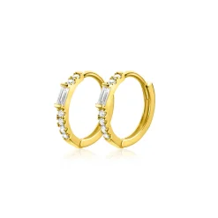 Sale Zinzi 13,5mm Gold 14 krt gouden oorringen bezet met witte zirconia's, luxe klapsluiting 13,5 x 1,5mm ZGO403