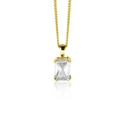Outlet Zinzi 11mm Gold 14 krt gouden hanger met rechthoekige witte zirkonia in chatonzetting ZGH509 (zonder collier)