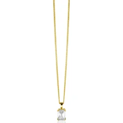 Outlet Zinzi 11mm Gold 14 krt gouden hanger met rechthoekige witte zirkonia in chatonzetting ZGH509 (zonder collier)