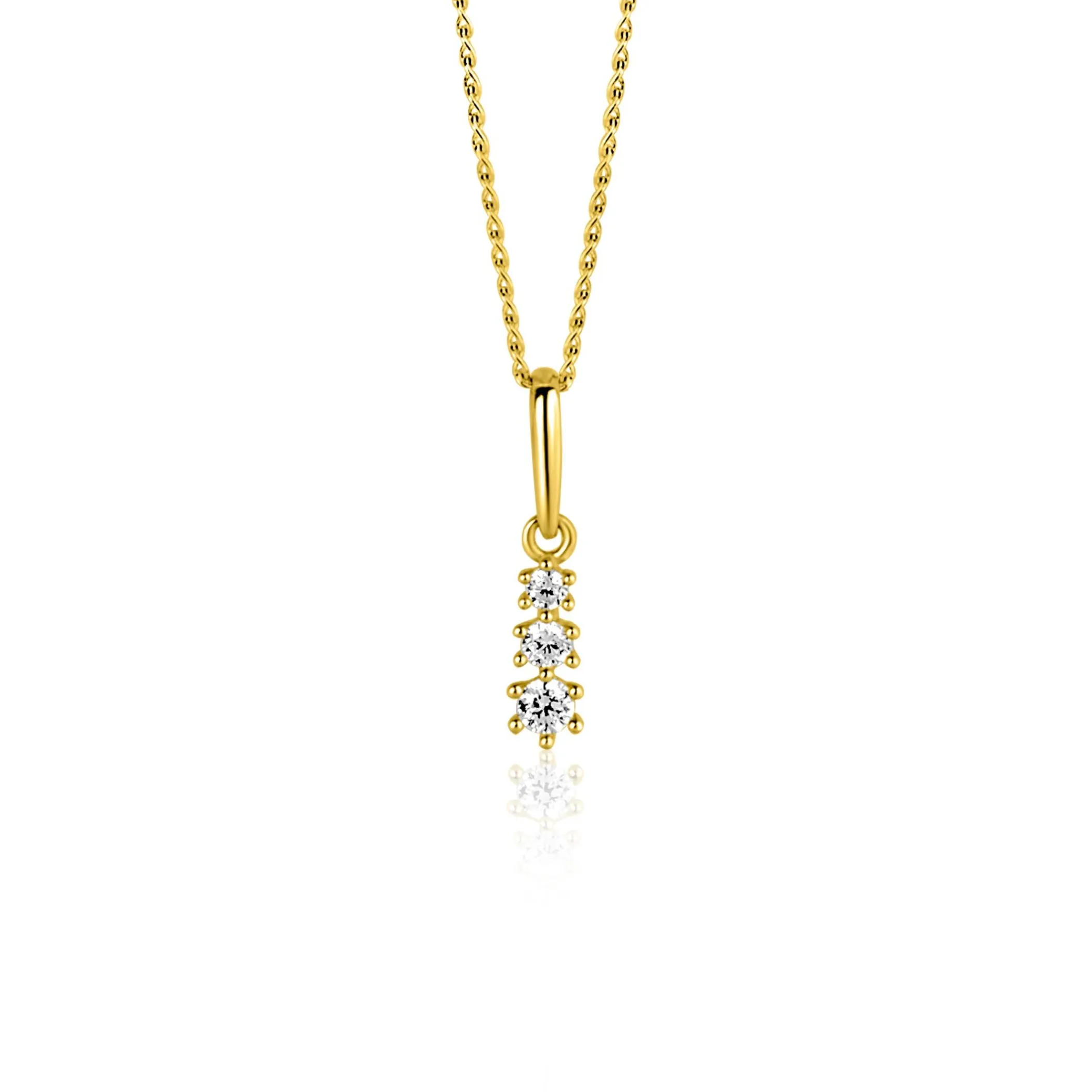Zinzi 13mm Gold 14 krt gouden hanger met drie witte zirkonia's ZGH543 (zonder collier)