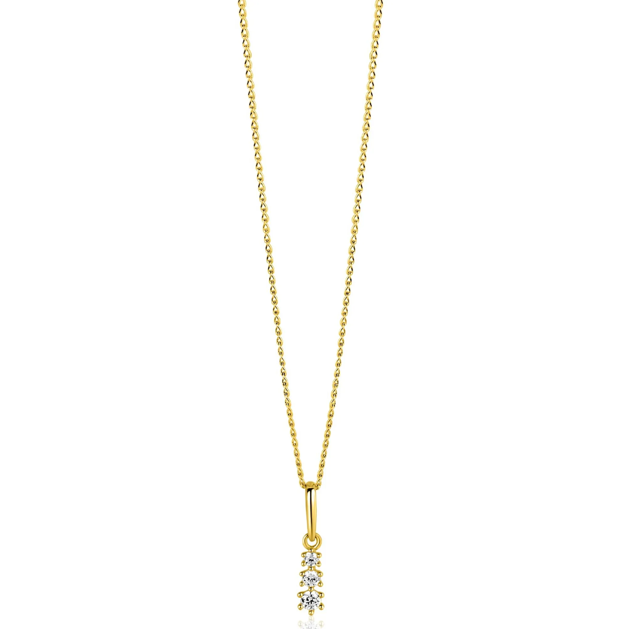 Zinzi 13mm Gold 14 krt gouden hanger met drie witte zirkonia's ZGH543 (zonder collier)