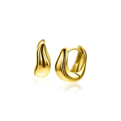 Clearance Zinzi 13mm gold plated zilveren oorringen organisch gevormd 5,5mm breed met luxe klapsluiting ZIO2608G