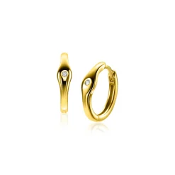 Hot Zinzi 15mm gold plated zilveren oorringen organisch gevormd, bezet met witte zirconia en met luxe klapsluiting ZIO2628