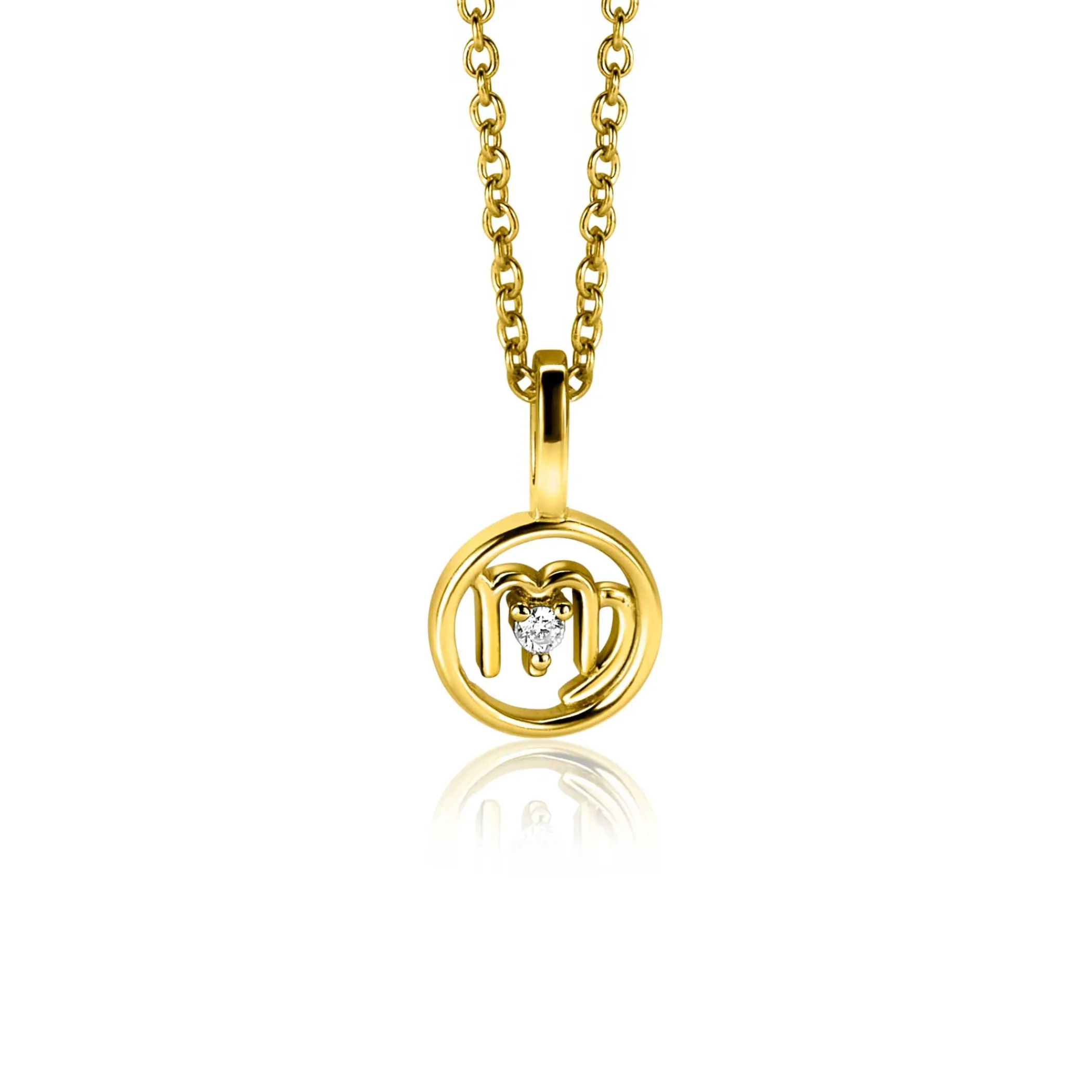 Discount Zinzi 9mm gold plated zilveren Maagd sterrenbeeldhanger bezet met witte zirconia ZIHY-MAA (zonder collier)