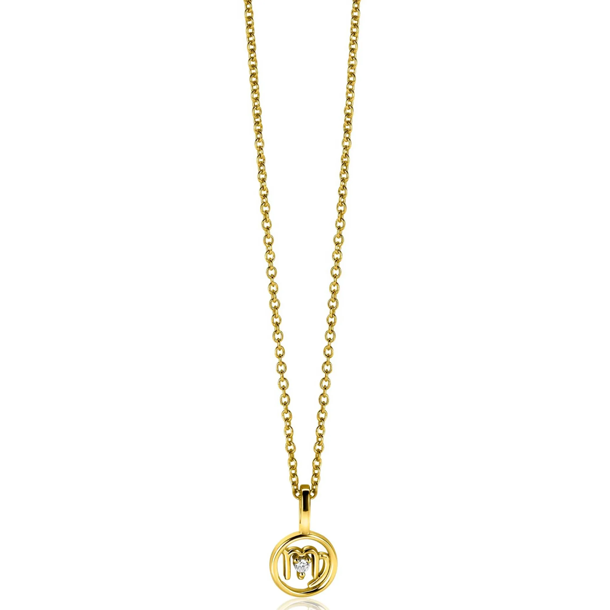 Discount Zinzi 9mm gold plated zilveren Maagd sterrenbeeldhanger bezet met witte zirconia ZIHY-MAA (zonder collier)