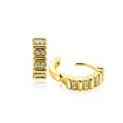 Clearance Zinzi 13mm gold plated zilveren oorringen bezet met witte zirkonia's en luxe klapsluiting ZIO2686Y