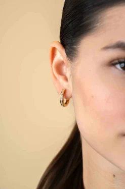 Hot Zinzi 20mm gold plated zilveren oorringen met witte zirconia's en luxe klapsluiting, buisdikte 3mm ZIO190Y