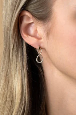 Sale Zinzi 24mm gold plated zilveren oorsieraden infinity bezet met witte zirconia's ZIO2570Y