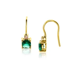 New Zinzi 19mm gold plated zilveren oorhangers met vierpootszettingen diepgroene en champagne kleurstenen ZIO2562H