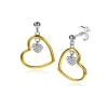 Clearance Zinzi 20mm gold plated zilveren oorstekers open hart 15mm en bungelend hartje bezet met witte zirconia's ZIO2621