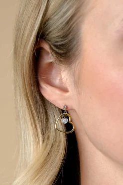 Clearance Zinzi 20mm gold plated zilveren oorstekers open hart 15mm en bungelend hartje bezet met witte zirconia's ZIO2621